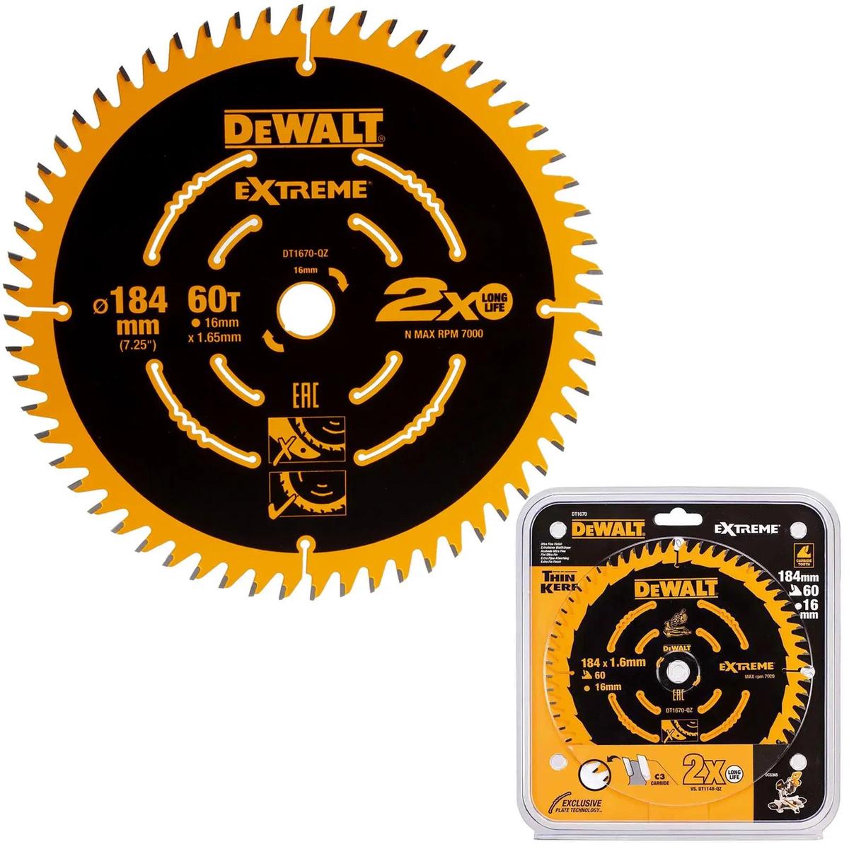 DeWalt Extreme Circular Saw Blade 184mm x 16mm 60T Wood Cutting Framing DT1670