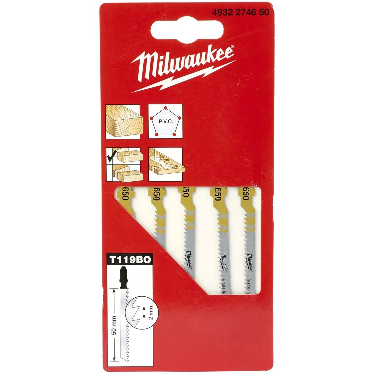 Milwaukee Jigsaw Blades Wood Plastic Curved Cutting Blade 50mm x 2mm T119BO 5 Pieces