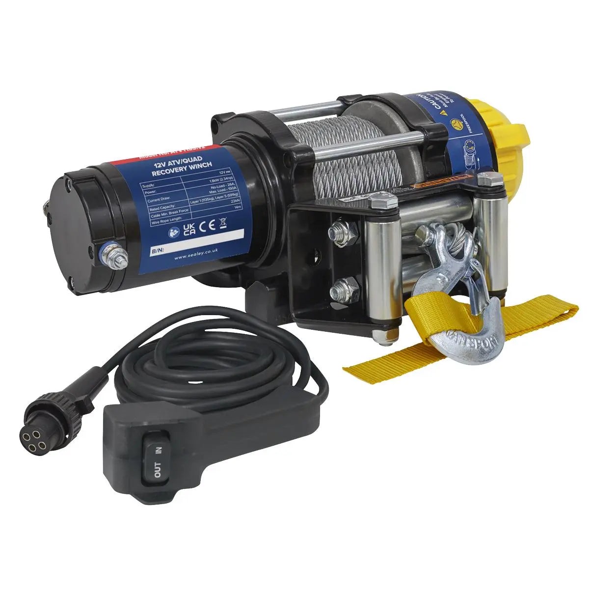 Sealey ATV/Quad Recovery Winch 1135kg (2500lb) Line Pull 12V