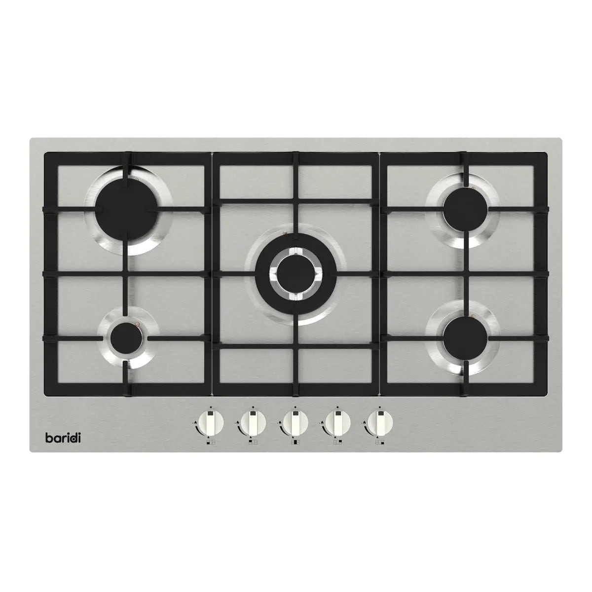Baridi 90cm Gas Hob Stainless Steel with 5 Burners, Cast Iron Supports & Auto Ignition 11kW