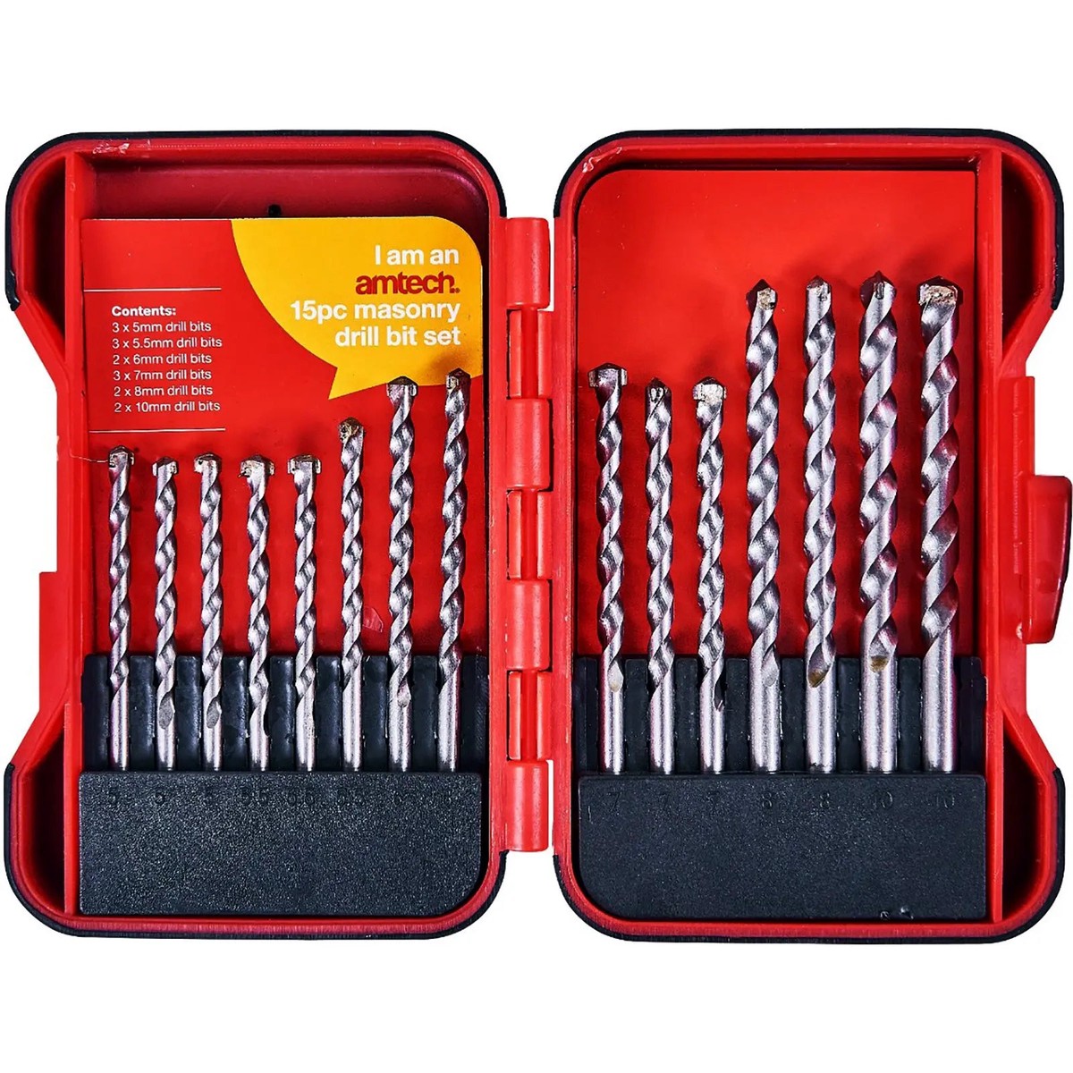 Amtech 15 Piece Masonry Drill Bit Set in Case 5-10mm