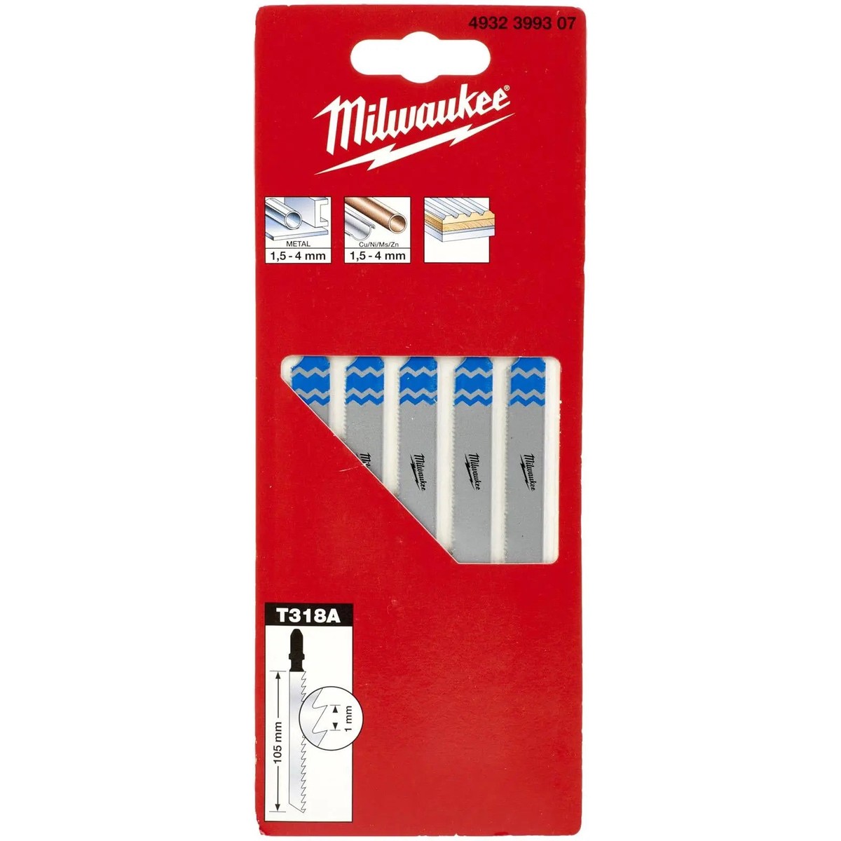 Milwaukee Jigsaw Blades Metal Traditional Blade 105mm x 1mm T318A 5 Pieces