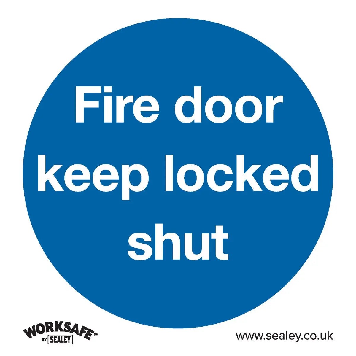 Worksafe by Sealey Mandatory Safety Sign - Fire Door Keep Locked Shut - Self-Adhesive Vinyl - Pack of 10