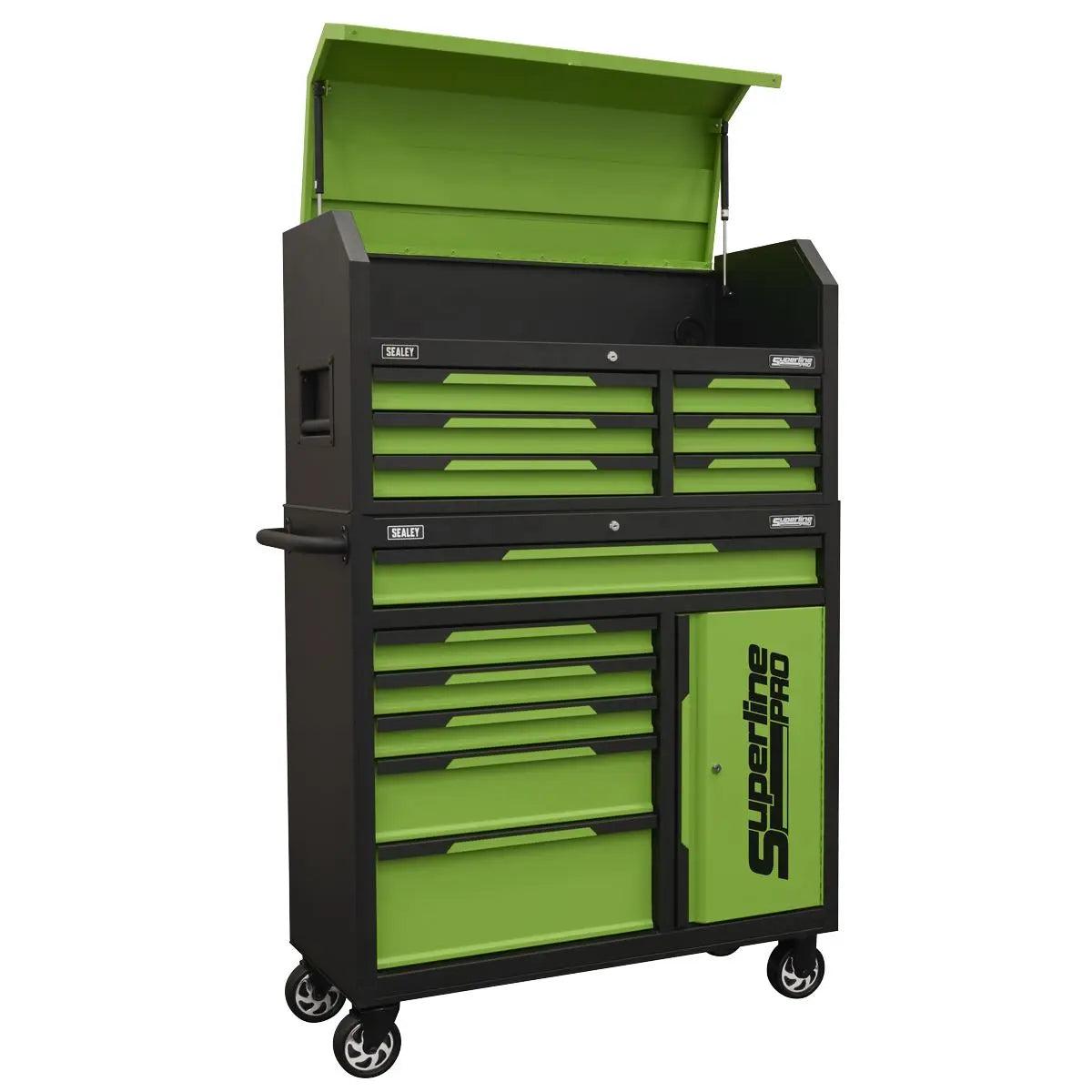 Sealey Superline Pro Topchest & Rollcab Combination 12 Drawer & 1 Door Cupboard - Green
