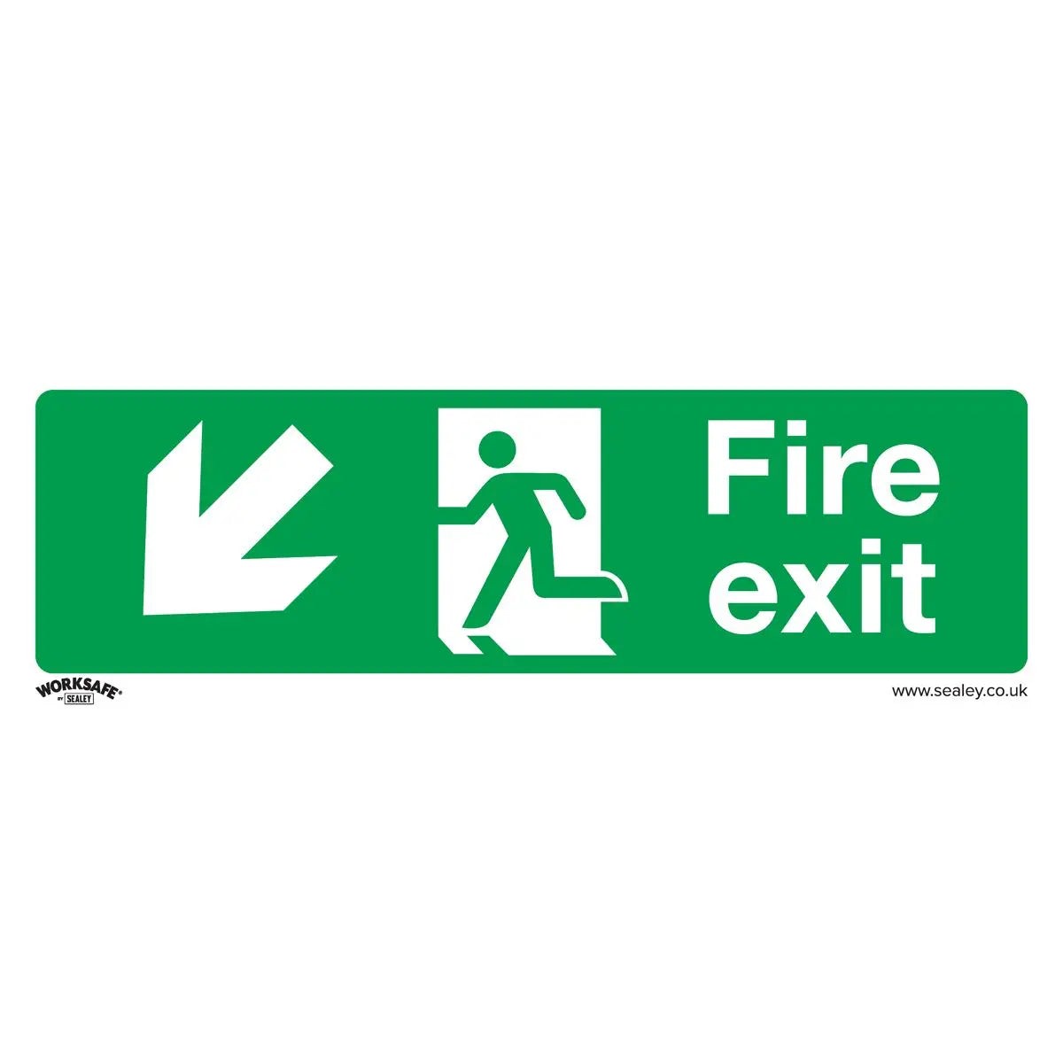 Worksafe by Sealey Safe Conditions Safety Sign - Fire Exit (Down Left) - Rigid Plastic - Pack of 10