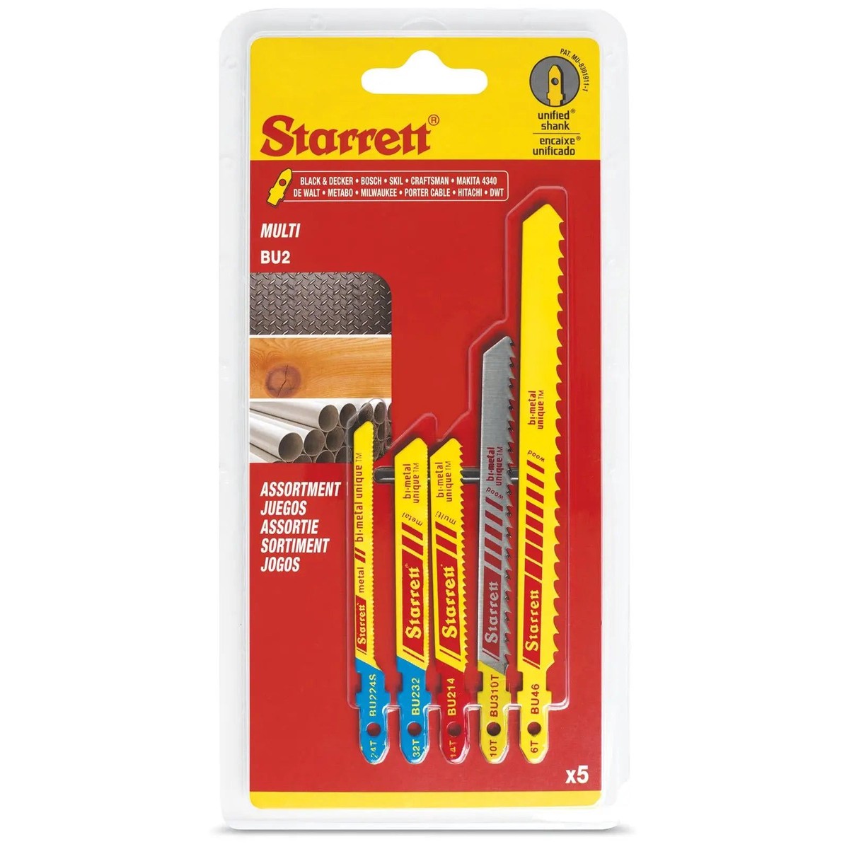 Starrett Jigsaw Blade Set Multi-Purpose Wood Metal Cutting Assortment 5 Pack Bi-Metal SA392 BU2