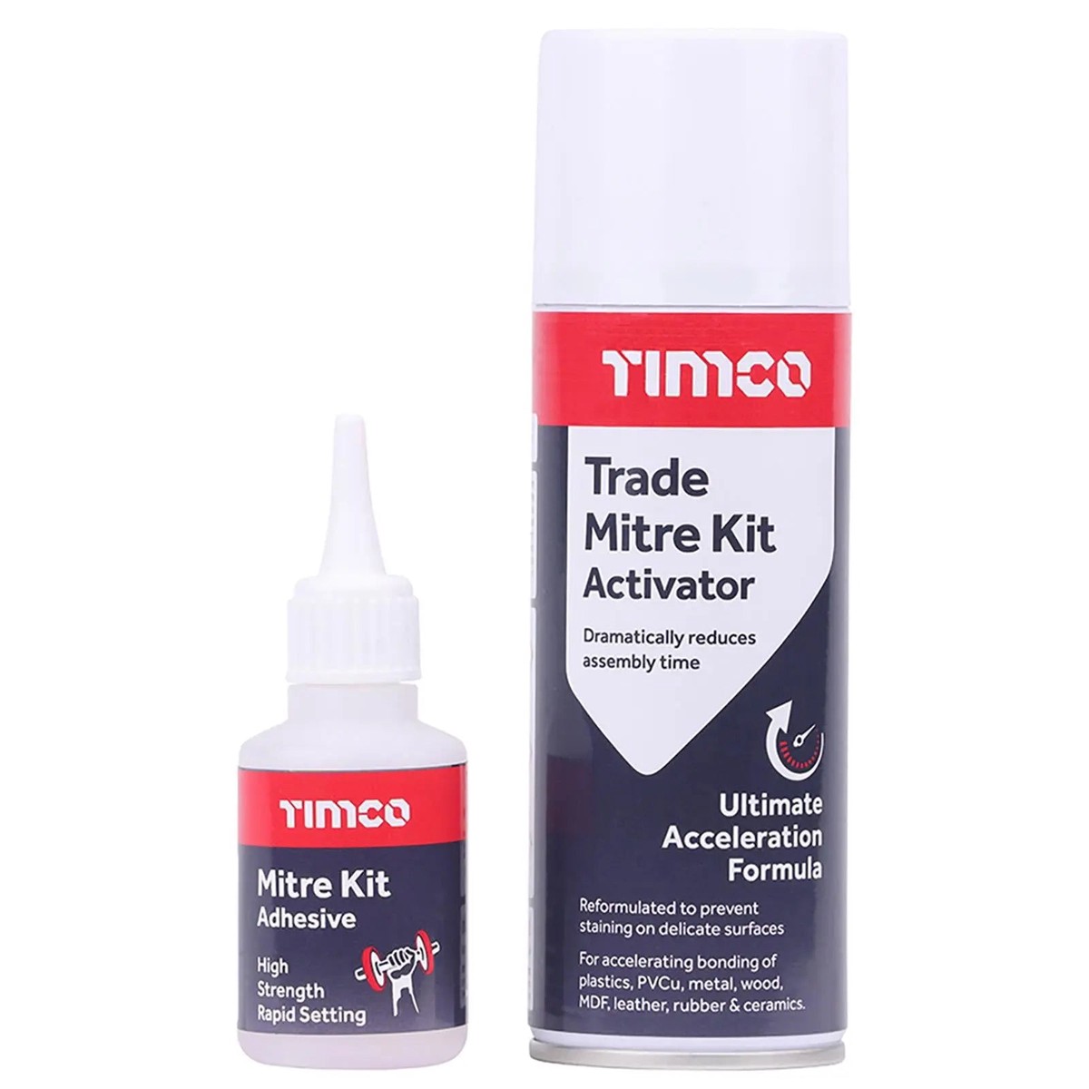 TIMCO Trade Mitre Kit Instant Bond 2 Part Glue and Activator 200ml / 50g Clear