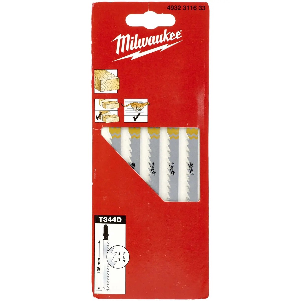 Milwaukee Jigsaw Blades Wood Plastic Fast Cut Blades 105mm x 4mm T344D 5 Pieces