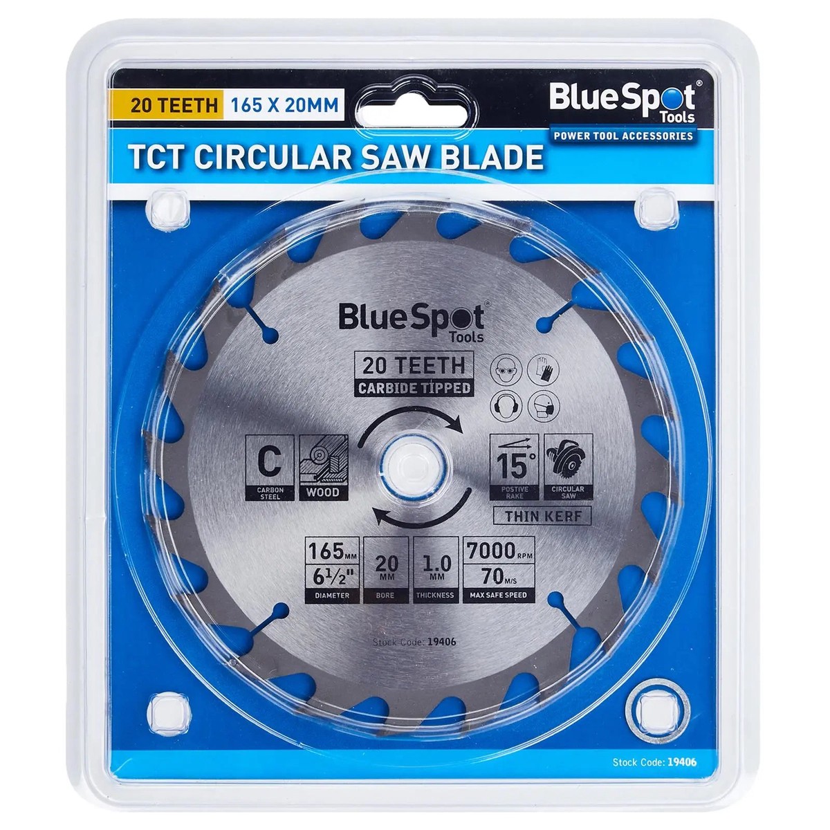 BlueSpot TCT Circular Saw Blade 20 Teeth 165mm x 20mm