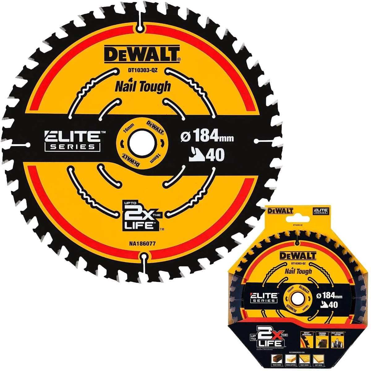 DeWalt Elite Circular Saw Blade 184mm x 16mm 40T Wood Cutting Framing DT10303