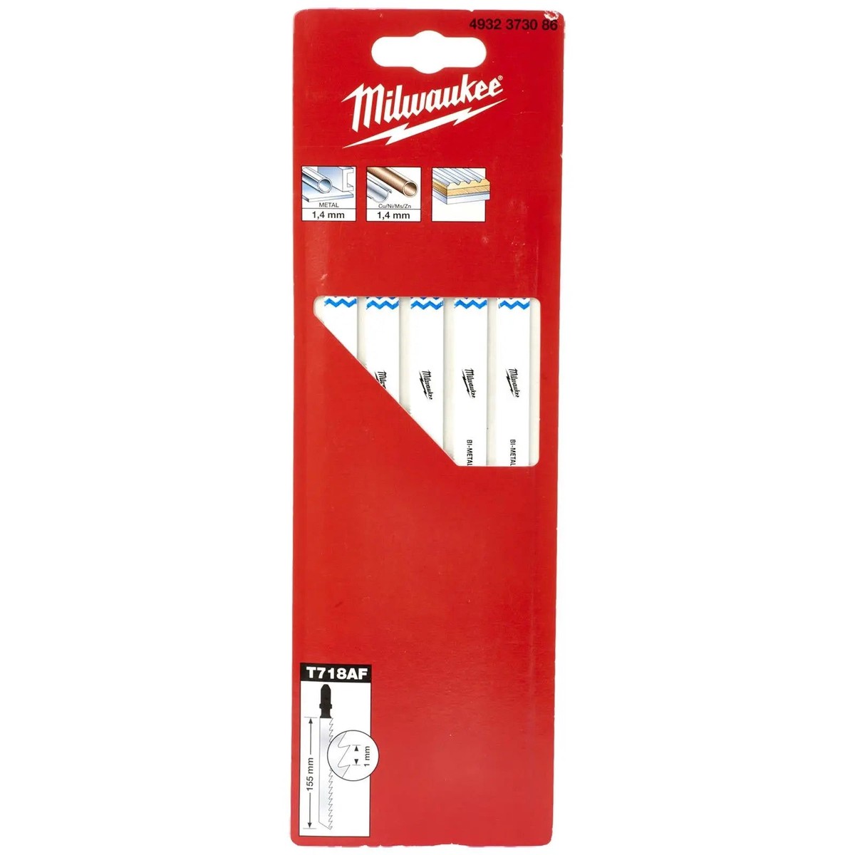 Milwaukee Jigsaw Blades Metal Universal Application Blade Bi-Metal 155mm x 1.0mm T718AF 5 Pieces