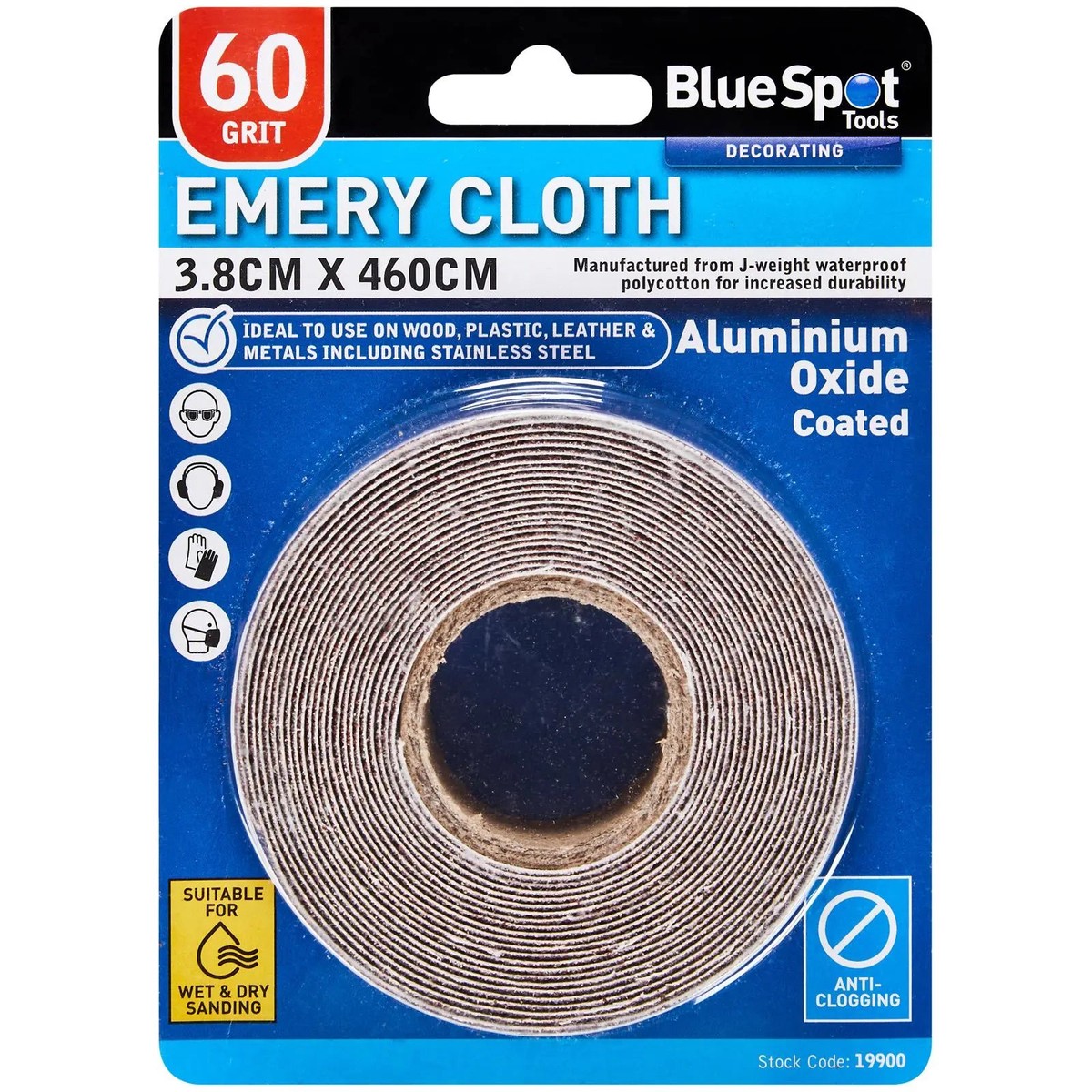 BlueSpot Emery Cloth Roll 38mm x 4600mm 60 Grit