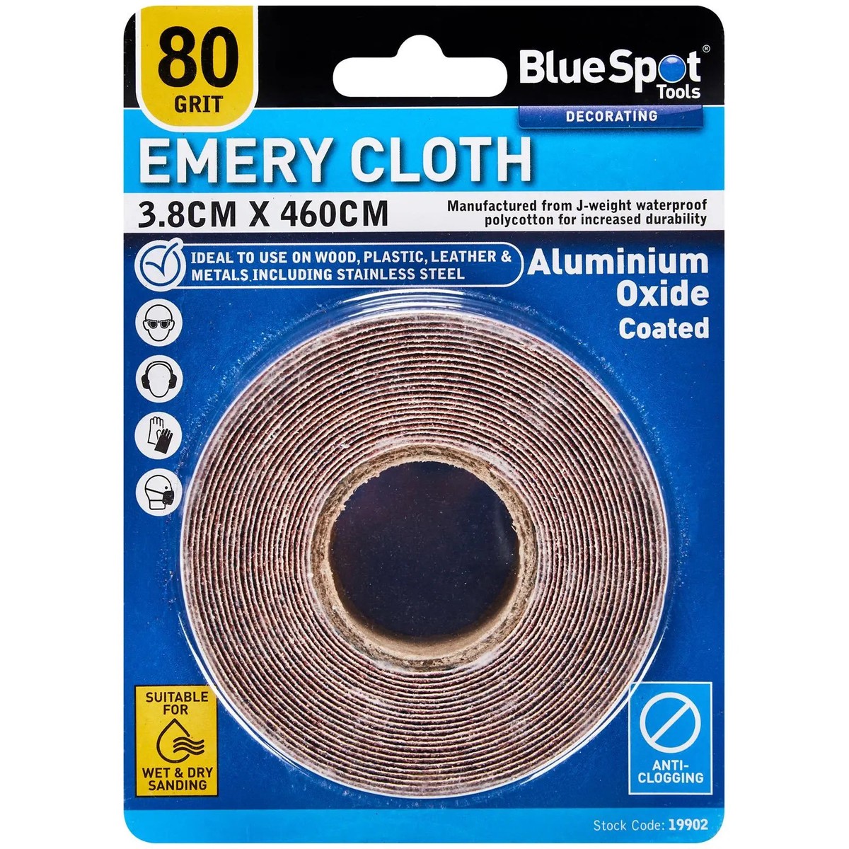 BlueSpot Emery Cloth Roll 38mm x 4600mm 80 Grit
