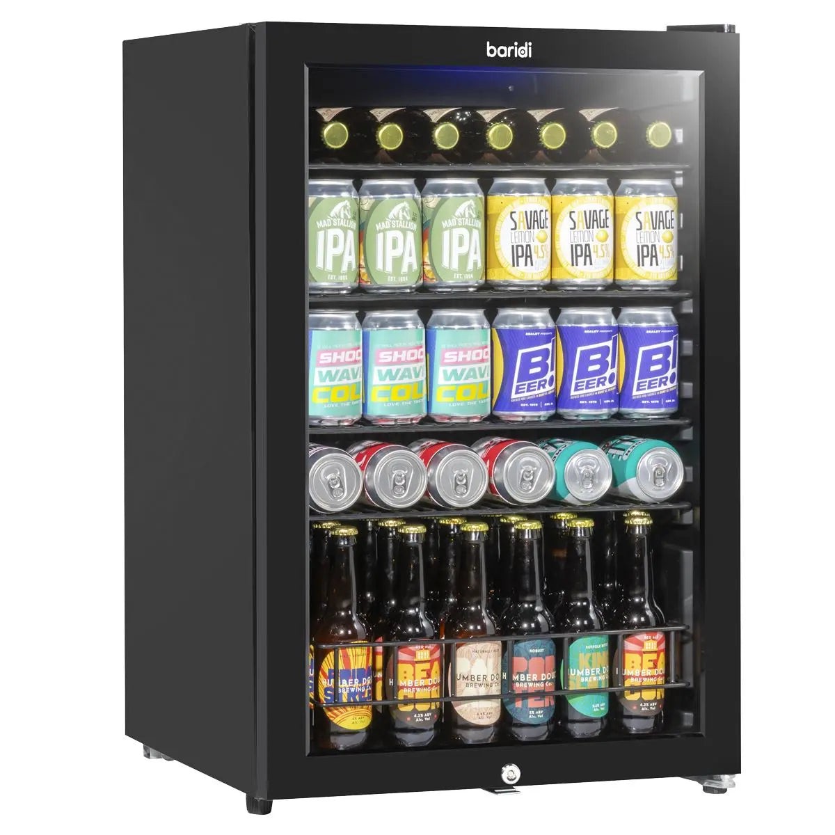 Baridi 115L Under Counter Beer, Drinks & Wine Fridge, Lock, LED Light