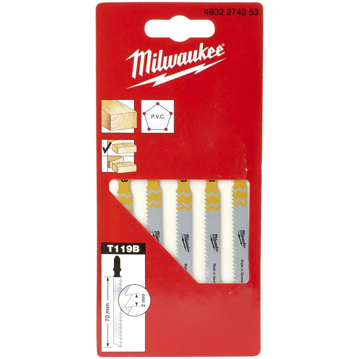 Milwaukee Jigsaw Blades Wood Plastic Traditional Blade 50mm x 2mm T119B 5 Pieces