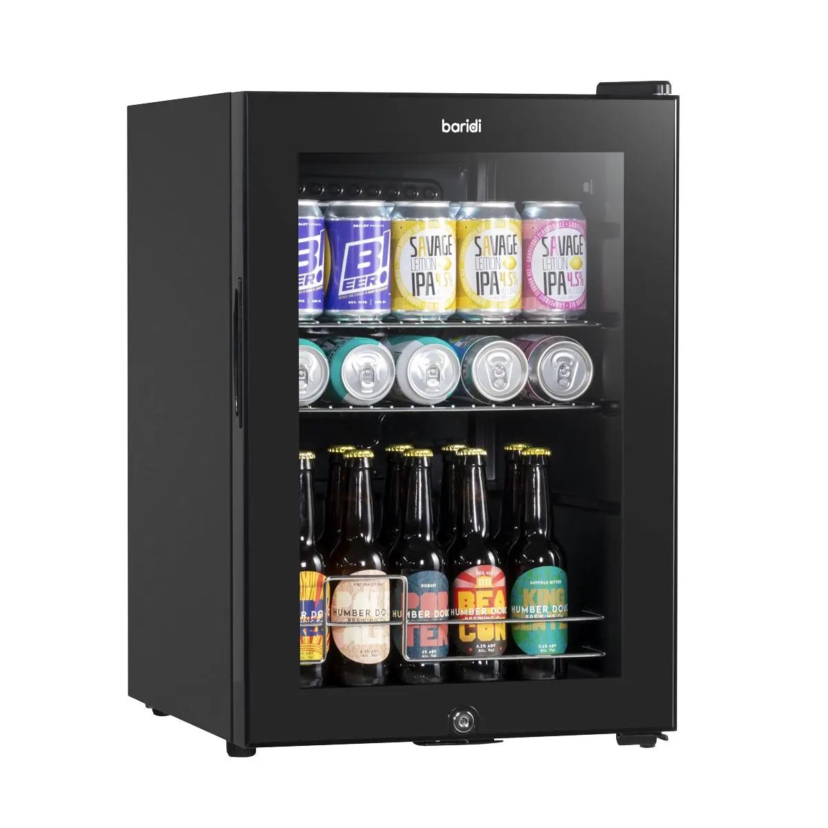 Baridi 60L Beer & Drinks Fridge with LED Light, Black and Glass Door