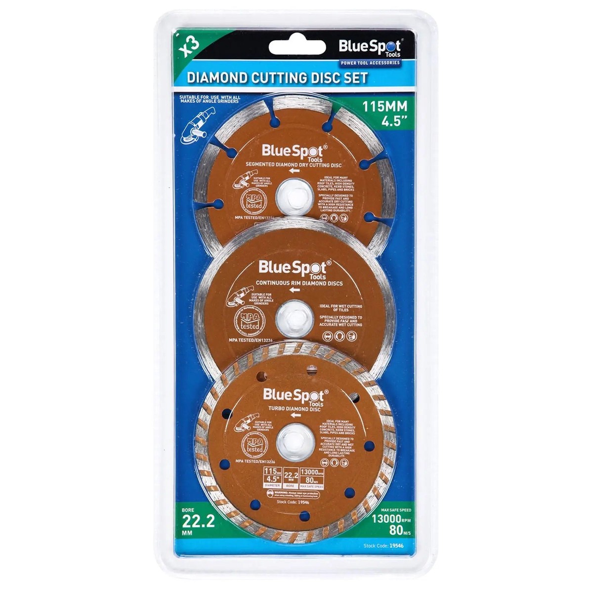 BlueSpot Diamond Cutting Disc Set 3 Piece 115mm