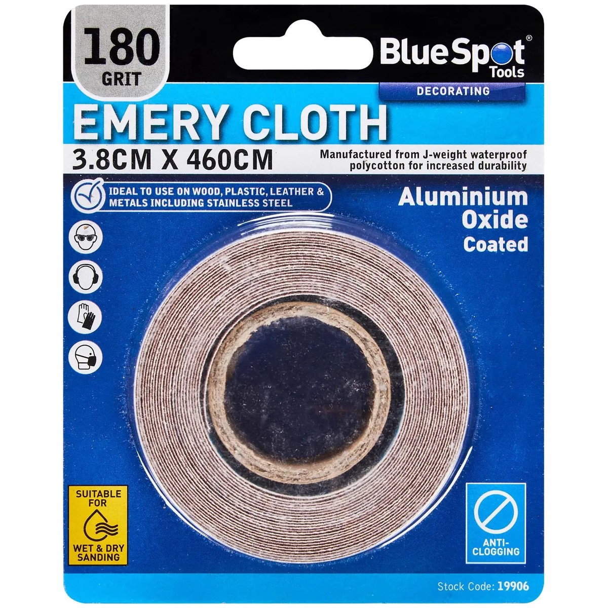 BlueSpot Emery Cloth Roll 38mm x 4600mm 180 Grit