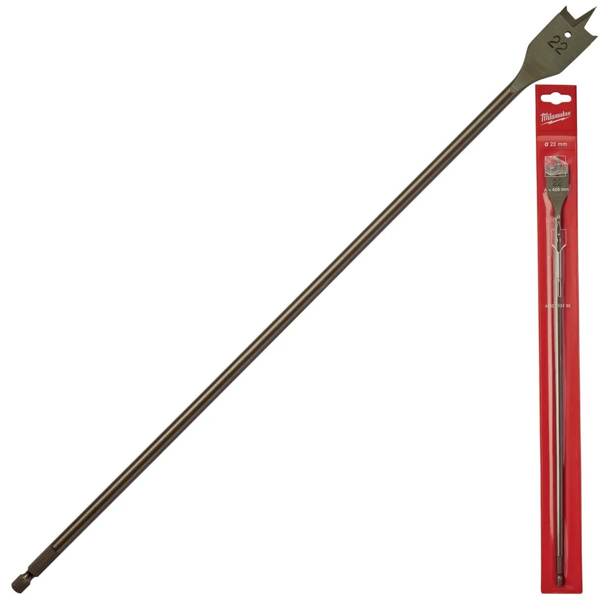 Milwaukee Flat Wood Boring Drill Bits 400mm Length 1/4" Hex Shank