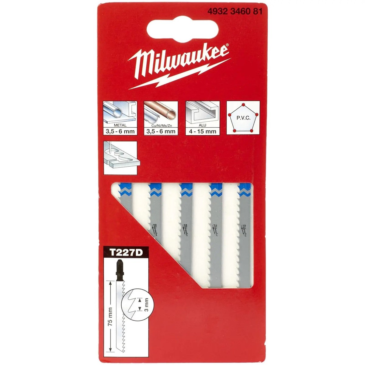 Milwaukee Jigsaw Blades Metal Curve Cutting Blade 75mm x 3mm T227D 5 Pieces